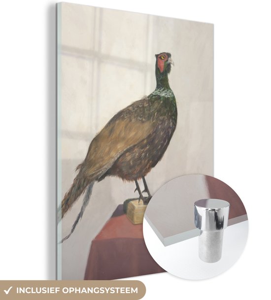 Peinture sur verre MuchoWow® 60x80 cm - Peinture acrylique sur verre - Illustration d'un faisan empaillé - Photo sur verre - Peintures