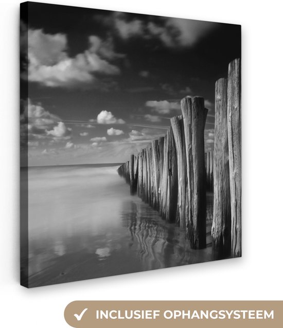 Canvas Schilderij Stormachtig weer zwart-wit fotoprint - 90x90 cm - Wanddecoratie