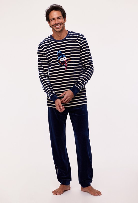 Pyjama Homme Woody Stripes Top Vogel Velours - Bleu Foncé | bol