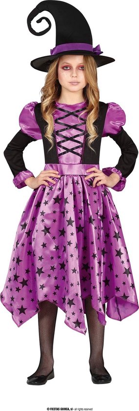 Guirca - Heks & Spider Lady & Voodoo & Duistere Religie Kostuum - Heksje Sterre Purple - Meisje - Paars, Zwart - 7 - 9 jaar - Halloween - Verkleedkleding