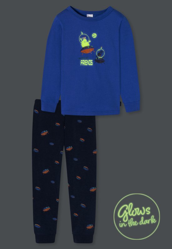 Schiesser Schlafanzug Lang - Boys World Jongens Pyjamaset - blue - Maat 128