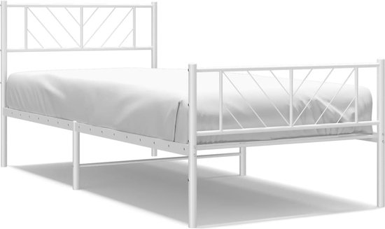 vidaXL - Bedframe - met - hoofd- - en - voeteneinde - metaal - wit - 75x190 - cm