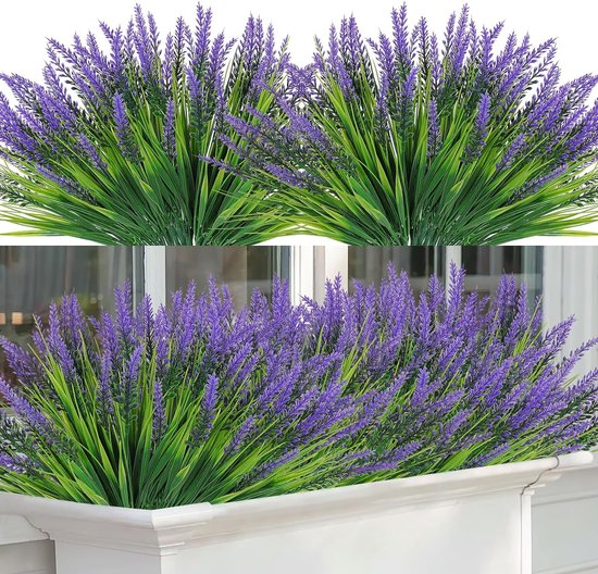 8 Bundels Kunstmatige Planten Lavendel Groene Struiken Kunstbloemen Plastic Planten Binnen Buiten UV-Bestendige Kunstmatige Plant Decoratie voor Thuis Raam Tuin Patio Pad Veranda Decoratie.