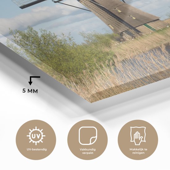 Peinture sur Verre - Moulin à Vent - Paysage - Nederland - 160x80 cm - Peintures sur Verre Acrylique - Photo sur Glas