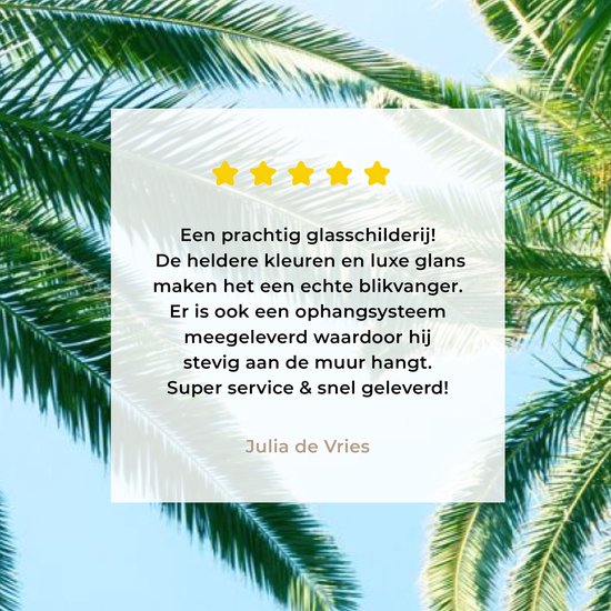 MuchoWow® Glasschilderij 80x40 cm - Schilderij acrylglas - Palmbladeren - Lucht - Zomer - Tropisch - Foto op glas - Schilderijen