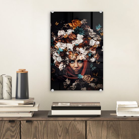 Peinture sur Verre - Fleurs - Papillon - Femmes - Foulard - 20x30 cm - Peintures sur Verre Peintures - Photo sur Glas