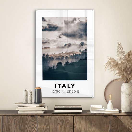 MuchoWow® Peinture sur verre - Italie - Dolomites - Forêt - Brouillard - 40x60 cm - Peintures sur verre acrylique - Photo sur Glas