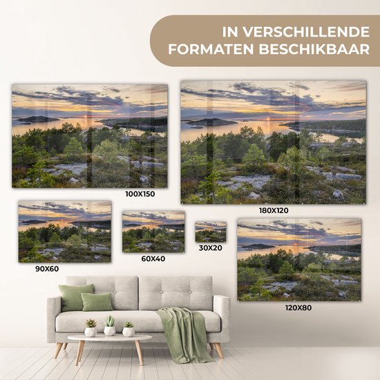 MuchoWow® Peinture sur verre 150x100 cm - Peinture sur verre acrylique - Coucher de soleil sur la côte suédoise - Photo sur verre - Peintures