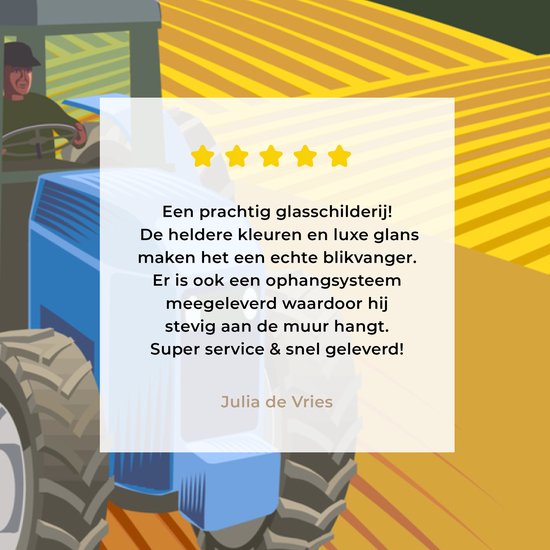 MuchoWow® Glasschilderij 150x100 cm - Schilderij acrylglas - Trekker - Boer - Wolken - Foto op glas - Schilderijen