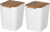 5Five Poubelle/poubelle - 2x pièces - 5 litres - bambou - blanc/marron clair - 24 x 19 cm - salle de bain