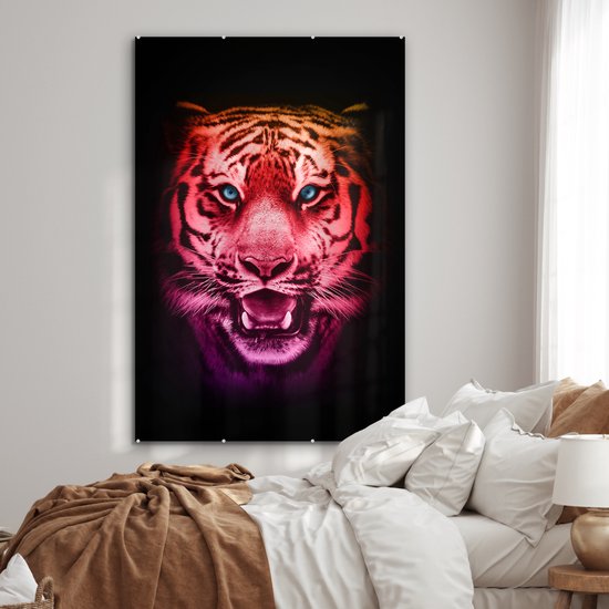 MuchoWow® Peinture sur verre 100x150 cm - Peinture sur verre acrylique - Tigre - Oranje - Rouge - Photo sur verre - Peintures