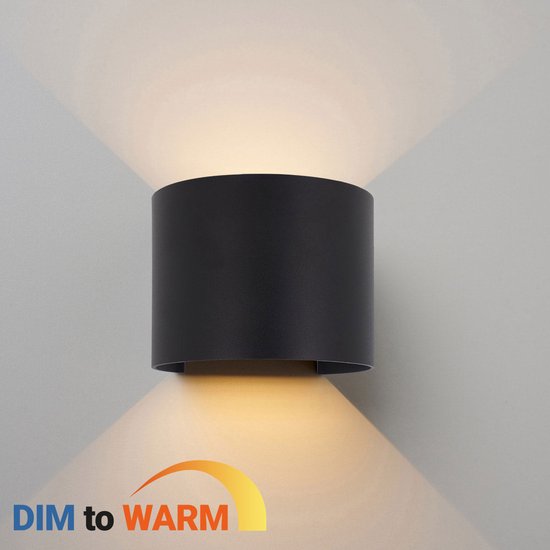 Ledmatters - Wandlamp Zwart - Up & Down - Dimbaar - 6 watt - 540 Lumen - 1800-3000 Kelvin - Dim to Warm - IP65 Buitenverlichting