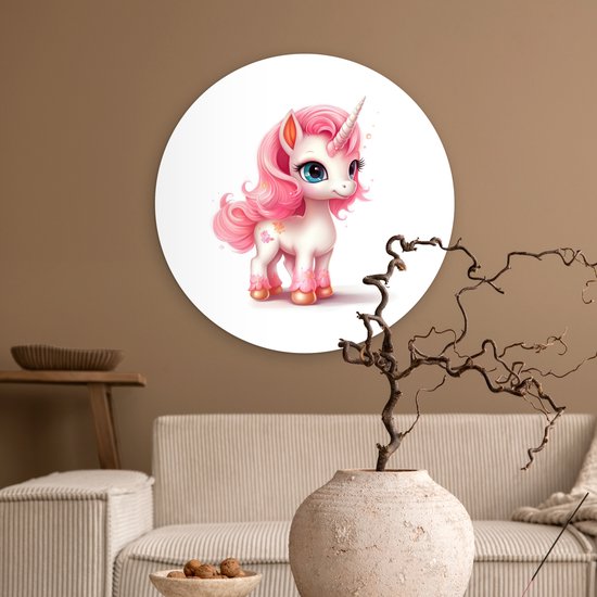 Foto: Muurcirkel kinderkamer eenhoorn kinderen unicorn meisje schilderij rond muurdecoratie rond ronde wanddecoratie 60x60 cm ronde schilderijen wandcirkel muurcirkel binnen