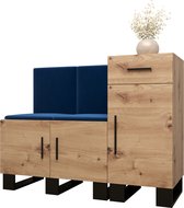 Garderobekast Ganggarderobe Compacte garderobe Vestibule Wandkast Plank Hal & Gang Kast Schoenenkast Gestoffeerde panelen en met een kussen - (BxHxD): 126x95x45,6 cm - ERNETST 18 - Artisan (Blauw (Manila 26))