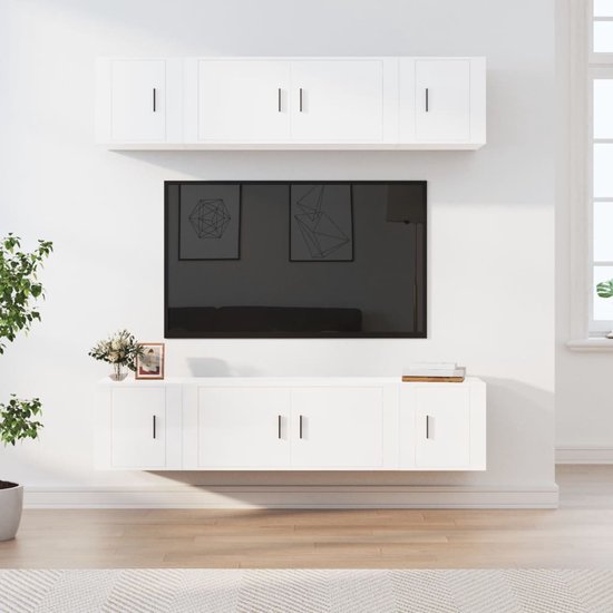 The Living Store TV-meubelset - Hoogglans wit - Wandgemonteerd - 2x 100 x 34.5 x 40 cm + 4x 40 x 34.5 x 40 cm