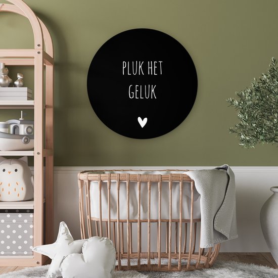 Wall Circle - Wall Circle Inside - Citation - Geluk - Zwart - Wit - Coeur - ⌀ 60 cm - Décoration murale - Peintures Ronds - Cadeau Saint Valentin