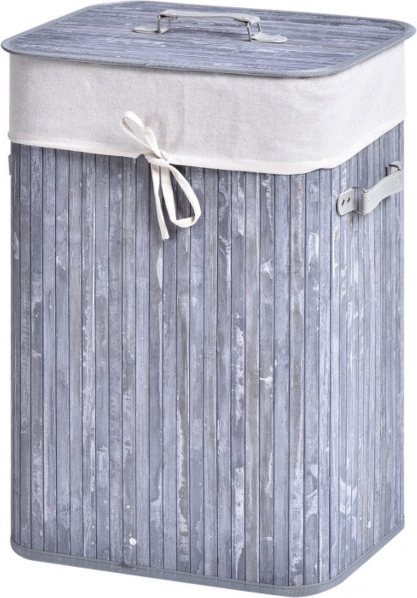 Goedkoopste Wasmand met deksel - Wasbox - Bamboe - Opvouwbaar - Grijs - 40 x 30 x 60 cm