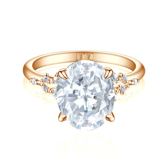 Ovaline - Ring moissanite ovale en or rose 14 carats avec pierres latérales minimalistes - 3 carats.