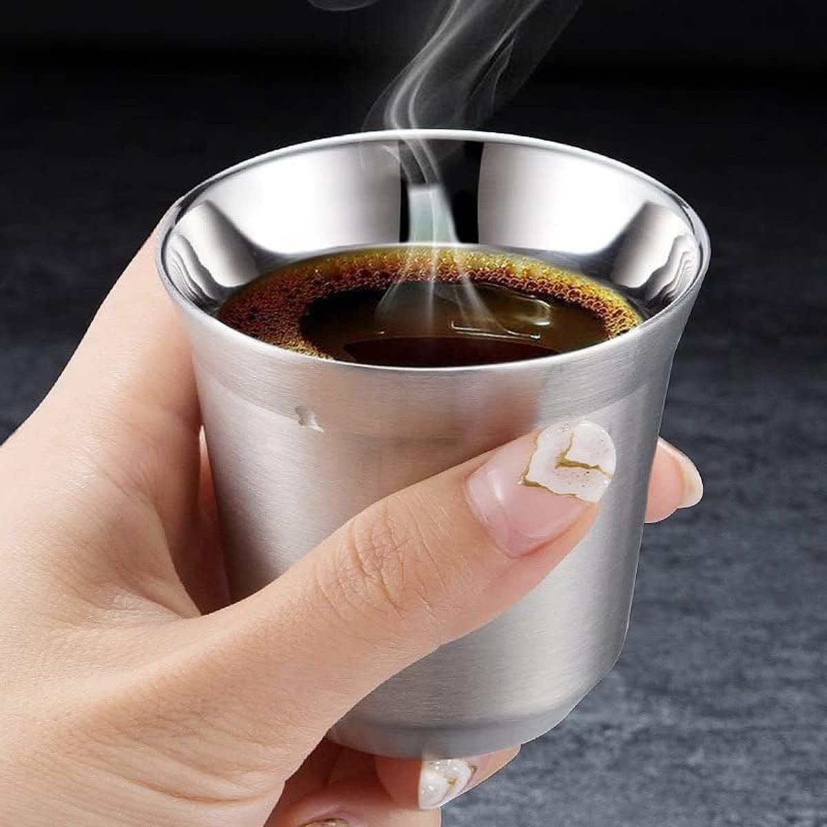 Lot De 4 Tasses à Expresso Inox 80ml - Double Paroi Isotherme, Incassables, Sans Pied