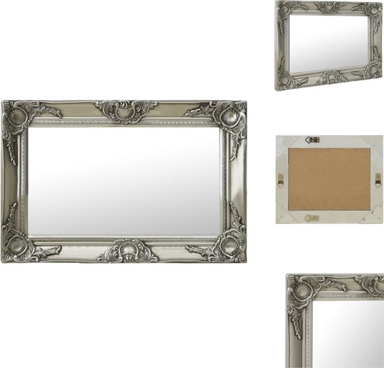 vidaXL Wandspiegel Barok - 60 x 40 cm - Zilver - Hout en Glas - Spiegel