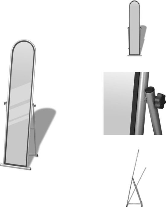 vidaXL Spiegel - Lengtespiegel - 144.5 x 24.5 cm - Kras- en roestbestendig - Staal + lak - 38 x 43 x 152 cm - Grijs - Spiegel
