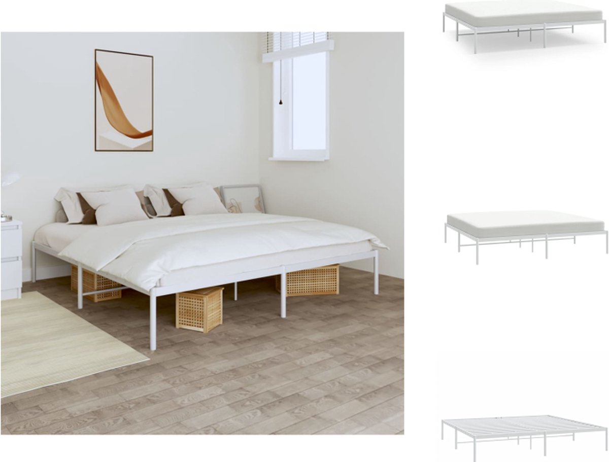 VidaXL Bedframe Metalen Constructie 207 x 206 x 31 cm Extra Opbergruimte Wit Staal Bed