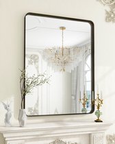 Deep Frame Wall Mirror, 90 x 60 cm, Luxury High-End Round Corner Bathroom Mirror, Wall Mirror Horizontal or Vertical Hung, Black