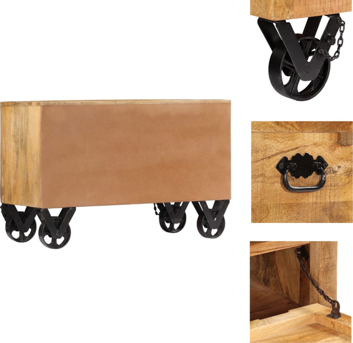 VidaXL Schoenenkast Massief Mangohout 86 x 35 x 50 cm Met Wieltjes Schoenenkast
