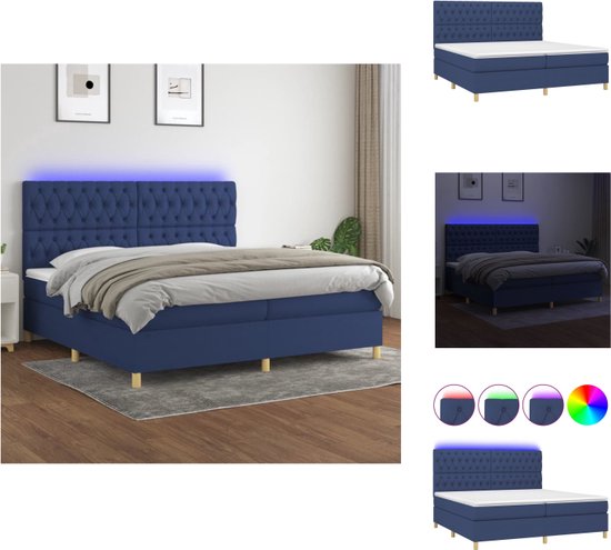 vidaXL Boxspring LUX - Blauw - 203 x 200 x 118/128 cm - LED Verlichting - Bed