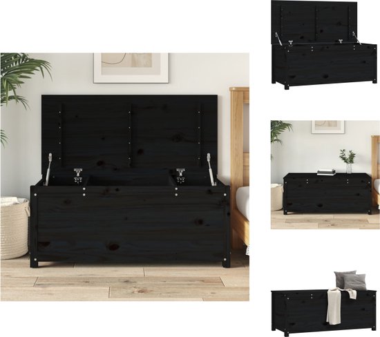 vidaXL Opbergdoos - massief grenenhout - 110 x 50 x 45.5 cm - zwart - Kast