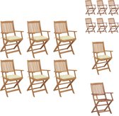 vidaXL Inklapbare stoelen Acaciahout - 54x57x91cm - Crèmewit kussen - Tuinstoel