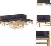 vidaXL Bamboe Lounge Set - Hoekbank - Middenbank - Voetenbank - Tafel - Donkergrijs Kussen - 65x70x60 cm - Duurzaam en Modulair - Tuinset