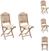 vidaXL Buitenstoelen Set van 2 - Bamboe - Inklapbaar - Crème Kussens - 50 x 42 x 92 cm - Tuinstoel