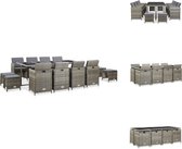 vidaXL Rattan Tuinset - 225 x 109 x 74 cm - Grijs - Stalen frame - PE-rattan - Glazen tafelblad - Inclusief 8 stoelen - 4 krukken en 20 kussens - Tuinset