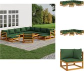 vidaXL Houten Tuinset - Massief Acaciahout - Modulair Ontwerp - 68x68x29 cm - Groene Kussens - Tuinset