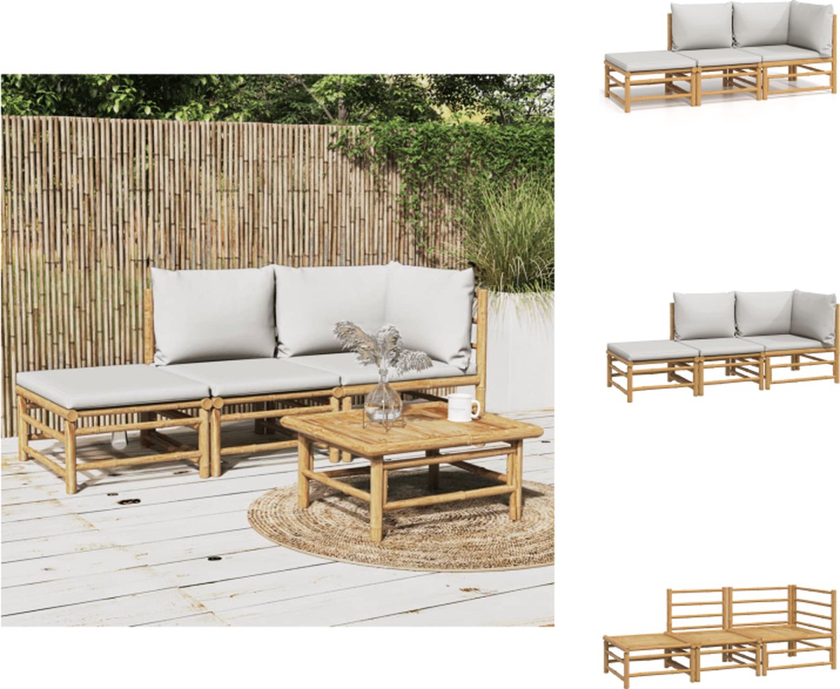 vidaXL 3-delige - Loungeset - met - kussens - bamboe - lichtgrijs