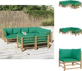 vidaXL Bamboe Tuinset - Modulair Ontwerp - Inclusief Kussens - Tafel- 55x65x30 cm - Materiaal- Bamboe - Levering bevat- 3x Middenbank - 5x Hoekbank - 1x Voetenbank - 1x Tafel - 9x Zitkussen - 13x Rugkussen - Tuinset