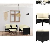 vidaXL Loungeset Poly Rattan - Zwart - Hoekbank - Eenzitsbank - Salontafel - 60 x 60 cm - Comfortabele kussens - Tuinset