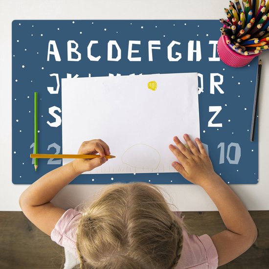 Placemat kinderen 60x40 cm 1 stuk Alfabet blauw Grote placemats