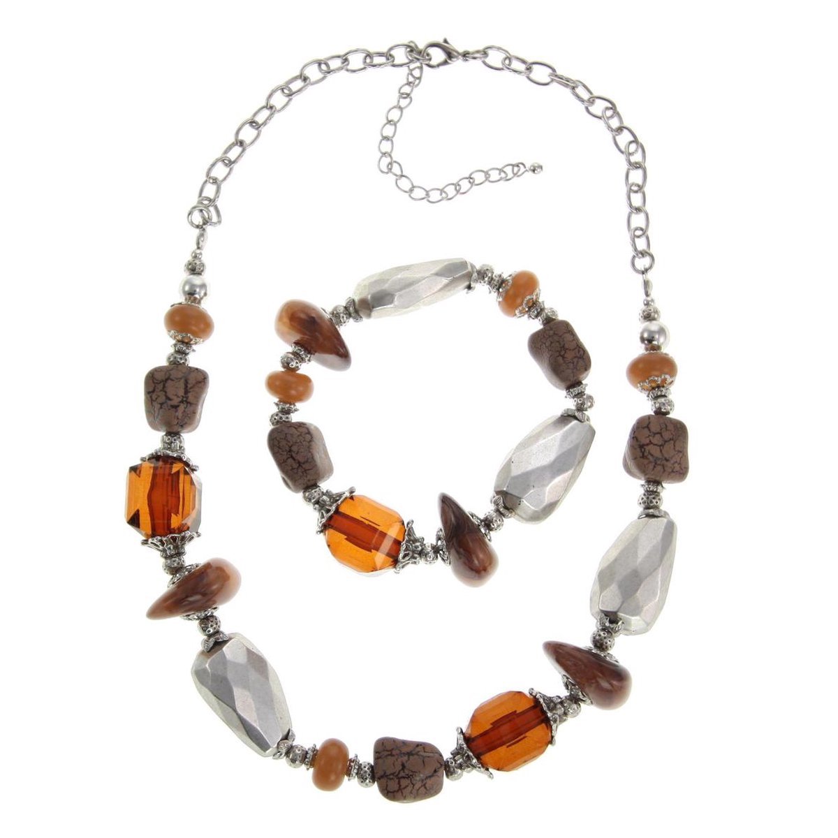Behave Set van armband en ketting met kralen in bruin tinten en decoratieve kralen.
