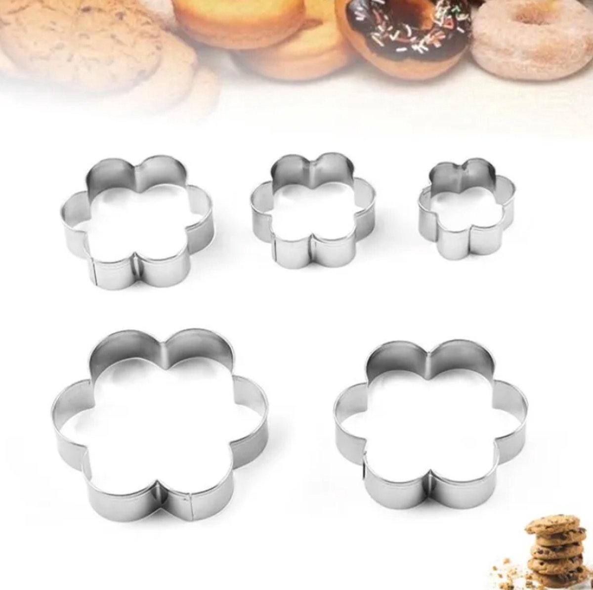 Uitsteekvormen set - 5 Bloemen - 3,5 tot 8CM - Bloemen vormen voor uitsteken Koekjesdeeg, Fondant, Klei etc. RVS - Bloemblaadjes — afbeelding 2