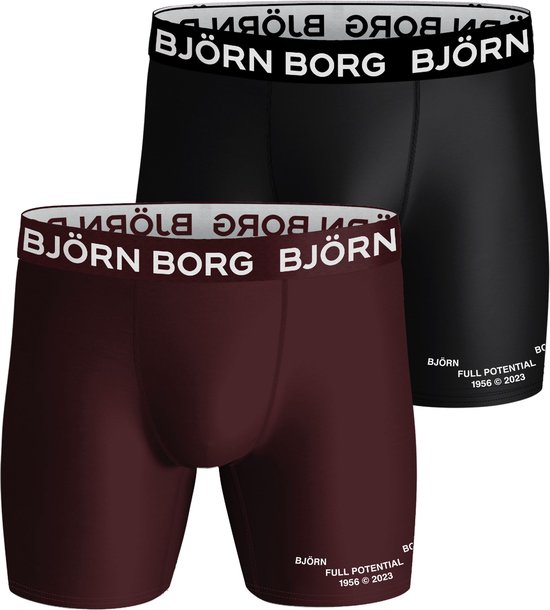 Bjorn Borg - Björn Borg Performance Boxershorts 2-Pack Zwart Bordeaux - Heren - Maat XL - Body-fit