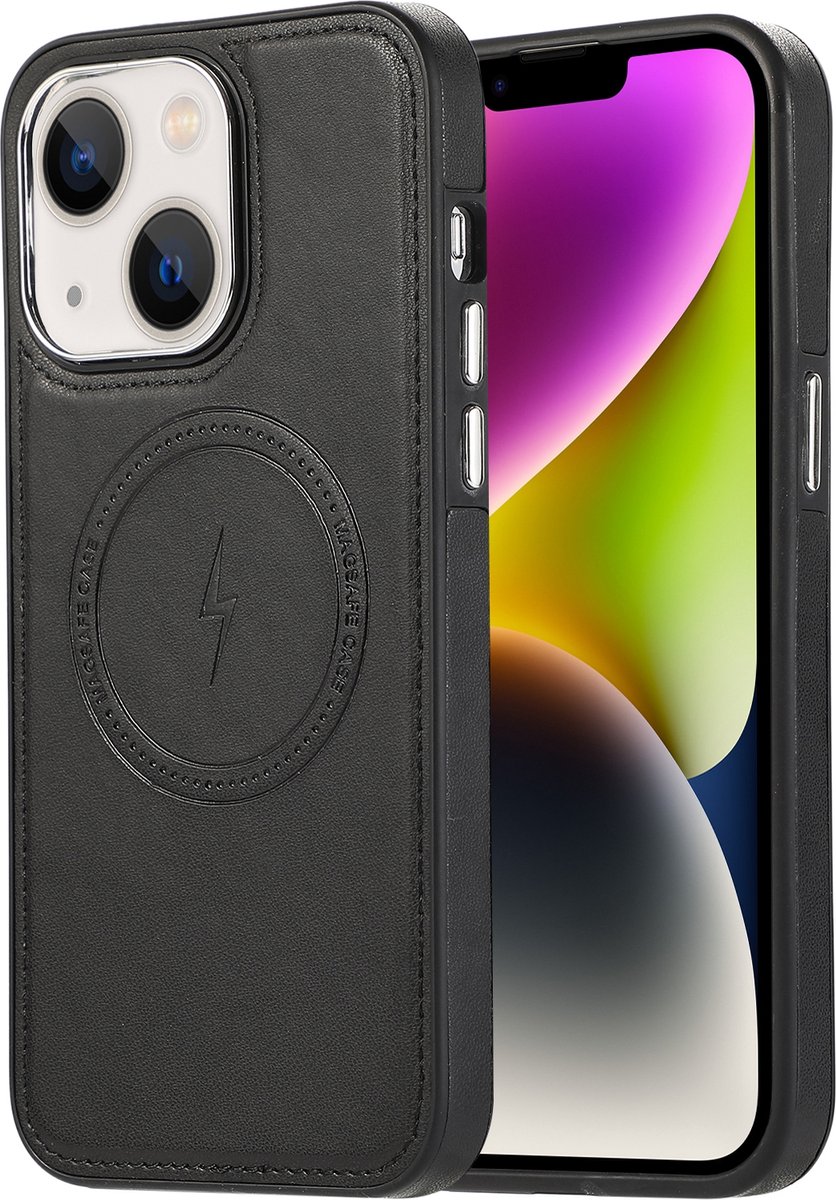 sulada soft case tpu / leder en shokproof met magnetische ring de geschikt voor Apple iphone 15 zwart