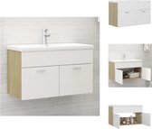 vidaXL Meuble lavabo - Meuble de rangement de salle de bain - 80 x 38,5 x 46 cm - Blanc/Chêne Sonoma - Lavabo intégré en céramique - 81 x 39,5 x 18,5 cm - Meuble de salle de bain