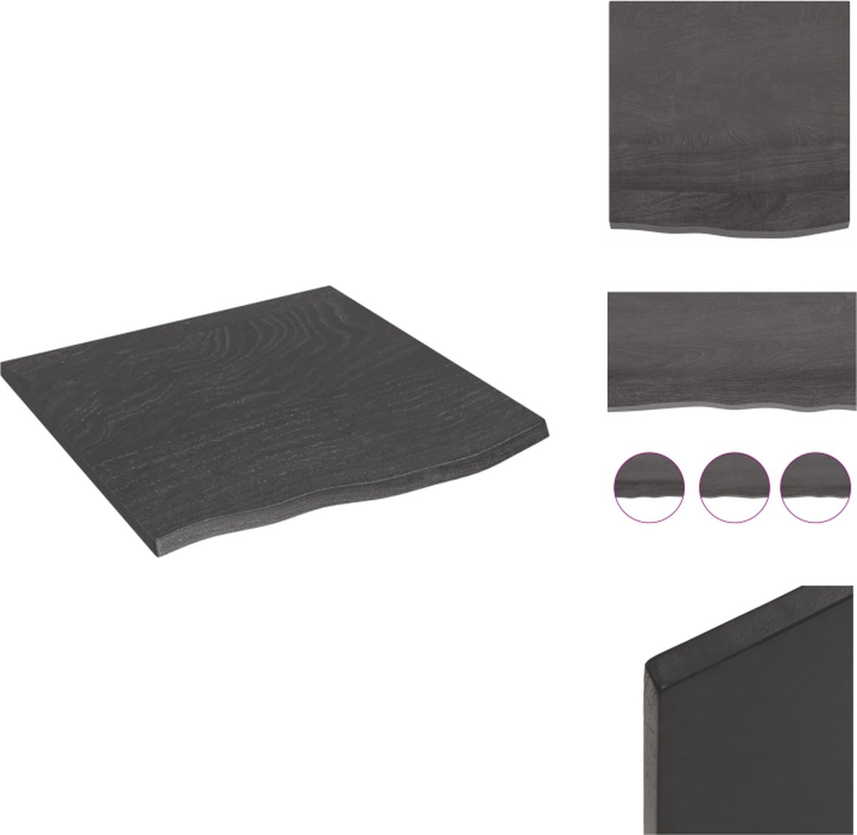 VidaXL Wandplank Rustieke Stijl 60x60x2 cm Draagvermogen 28.8 kg Massief Eikenhout met Donkere Afwerking Wandsteun