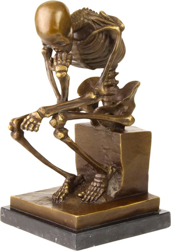 De Denker Beeld Skelet - Bronzen Kunst Sculptuur op Marmer Sokkel - Gesigneerd Auguste Rodin Woondecoratie Beelden - Officiële brons stempel - Kunstwerk Decoratie Verzamelen - Kunstliefhebber Beeldje Cadeau - Beeldhouwkunst Figuur
