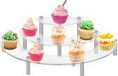 Taartstandaard, cupcake-standaard, 3 verdiepingen, acryl display, standaard, halvemaanvormig, sieraden, display, riser voor bruiloft, verjaardag, feest, decoratie, figuren, sieraden (transparant)