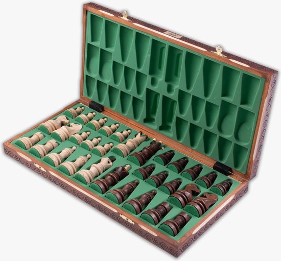 Master of Chess Schaken Board ORAVA DELUXE van Hout 50 cm - Handgemaakt Ingelegd Groot Opvouwbaar Schaakspel voor Kinderen en Volwassenen - Authentieke Sculpturen - Solide Constructie
