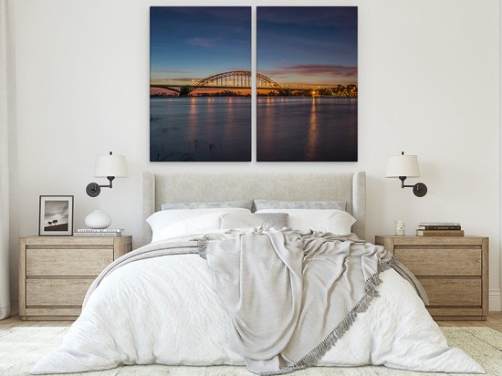 Tableau sur toile Diptyque Artaza Pont Waal à Nimègue - 160x120 - Groot - Photo sur toile - Impression sur toile