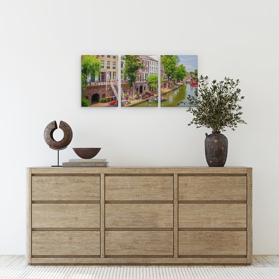Triptyque sur toile Artaza Maisons sur l'Oudegracht à Utrecht - 90x40 - Photo sur toile - Impression sur toile